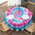 thumbnail image 3 of Pink Blue Tie Dye Spiral Round Tablecloth 60"x60",Wrinkle Wipeable Table Cloth for Kitchen Dining Room Picnic Patio Party, 3 of 6
