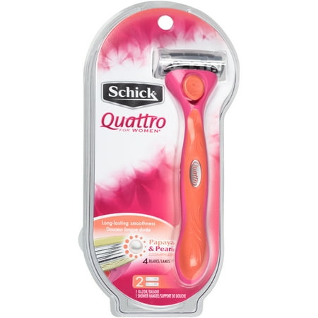 Schick Quattro For Women Razor - 1 Razor Handle Plus 2 Refill Razor Blades