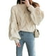 thumbnail image 5 of Suéter de cuello redondo y manga farol para mujer, suéter holgado y sencillo de color sólido, estilo perezoso, estilo coreano, otoño e invierno, 5 of 5