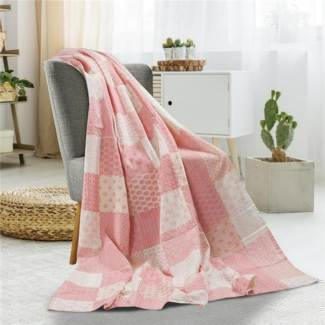 LR Resources THROW80153MLT425A Kantha Cotton Candy Rectangle Throw Blanket - Multi Color