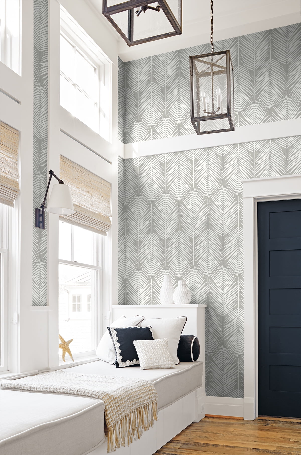 NextWall Harbor Gray Palm Silhouette Peel and Stick Wallpaper