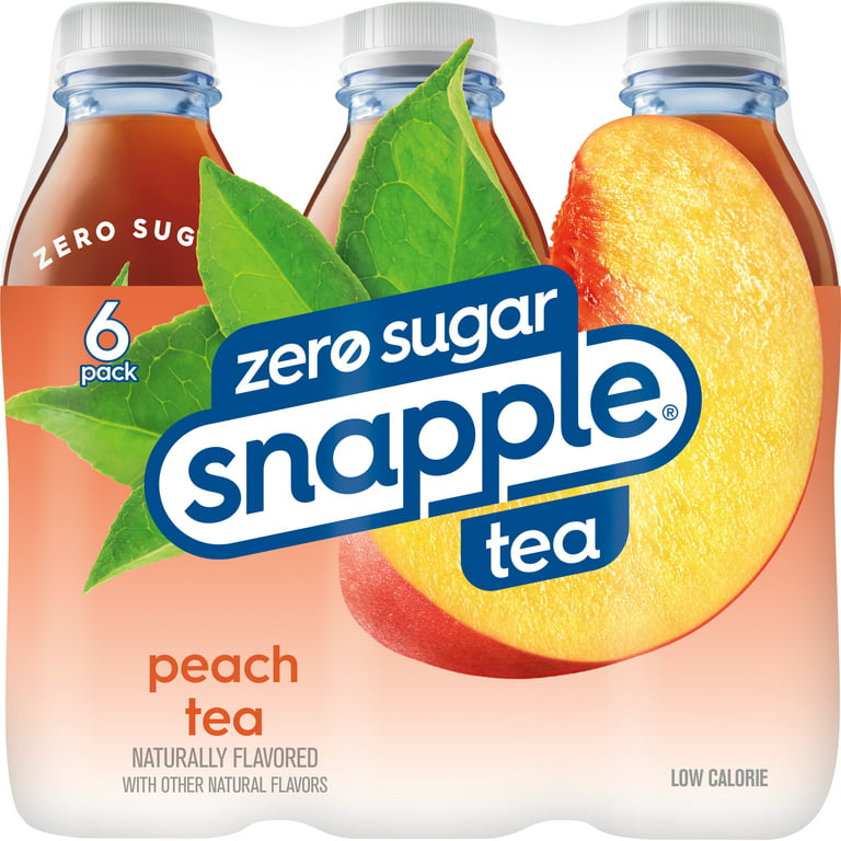 Snapple Zero Sugar Peach, Bottled Tea Drink, 16 fl oz, 6 Bottles