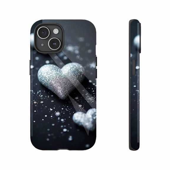 Sparkling Silver Heart Glitter Phone Case for iPhone 11/12/13/14/15/16 (Pro Max/Plus) – Fashionable Gift for Her, Him, Holiday Season & Daily Use, Durable Shockproof Cover