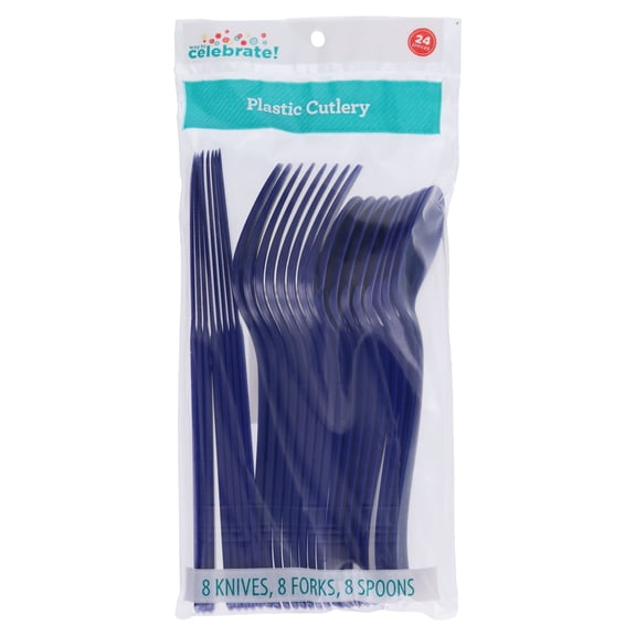 Plastic Disposable Cutlery Set, Navy Blue, 24 Pieces, by Way To Celebrate