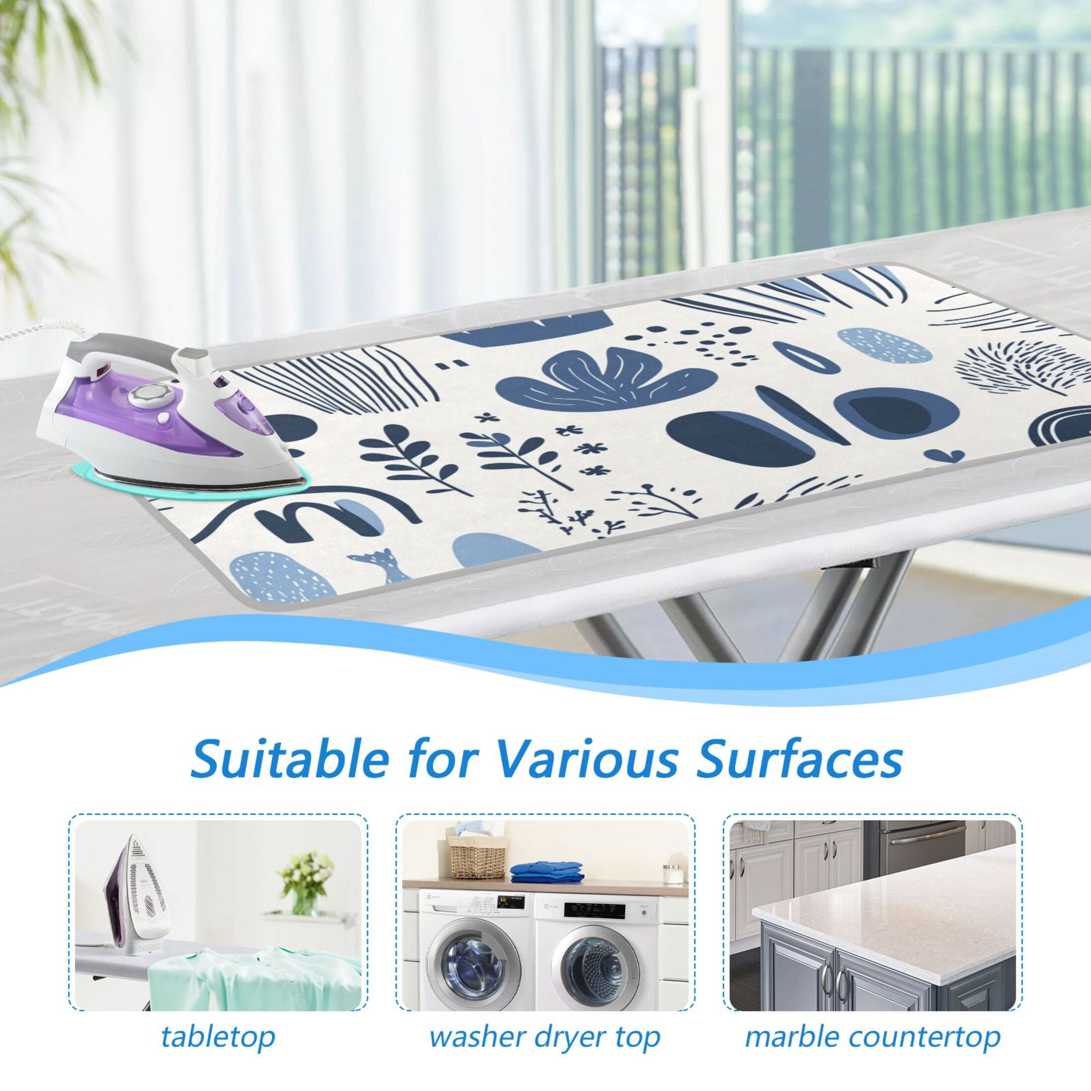 Blue Doodles Lines Ironing Board Covers Heat Resistant Ironing Pad Mat Portable for Travel Washer Dryer Table