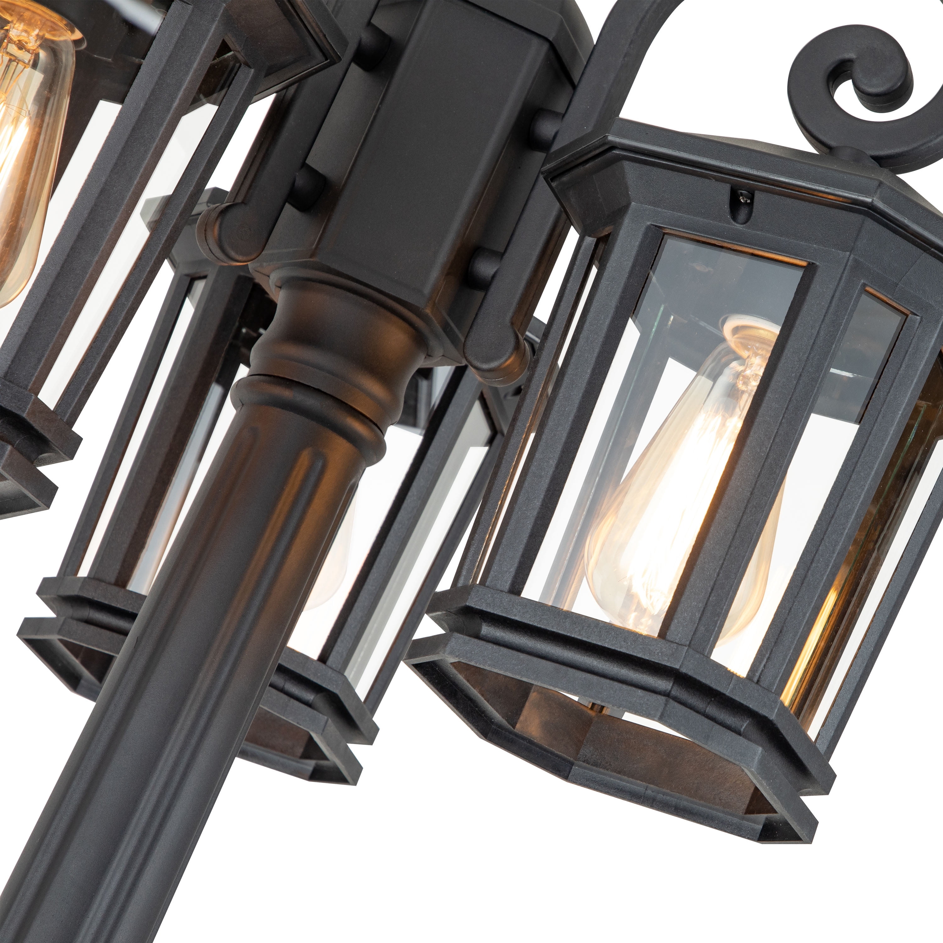 C Cattleya 76 in. 3-Head Black Outdoor Post Light with Clear Tempered Glass(E26)