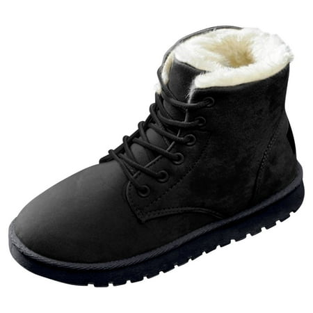 jsaierl Women s Fashion Casual Flat Comfort Sneakers Female Lace-up Solid Color Cotton Shoes Winter Warm Snow Boots