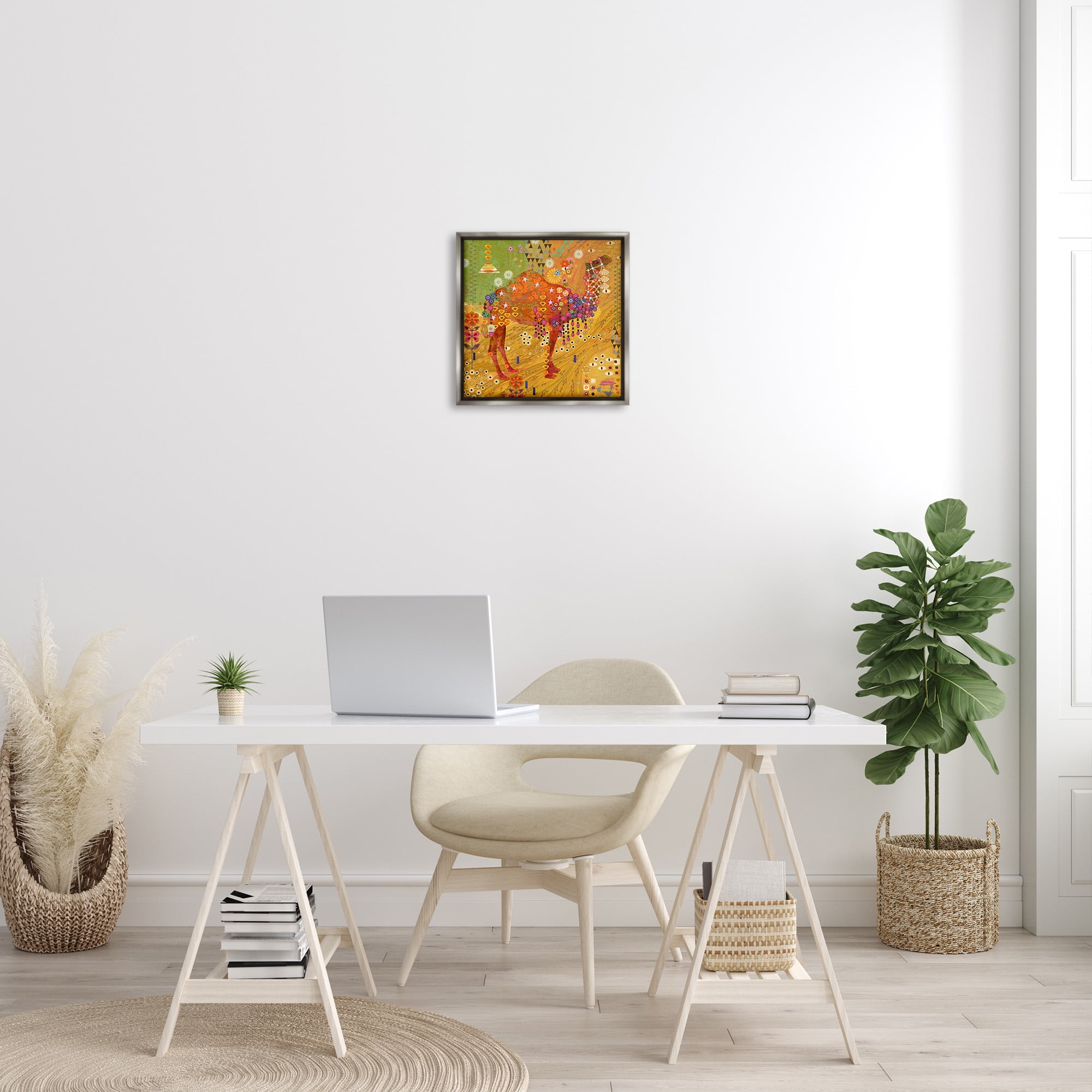 Stupell Industries Boho Patterned Camel Animals & Insects Painting Gray Floater Framed Canvas Art Print Wall Art, 18 x 18