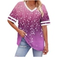 thumbnail image 3 of Danhjin Womens Plus Size Shirts V Neck Short Sleeve Summer Tops Printed Pullover Casual Loungewear Lightweight Going out Graphic Fashion T Shirts, 3 of 7