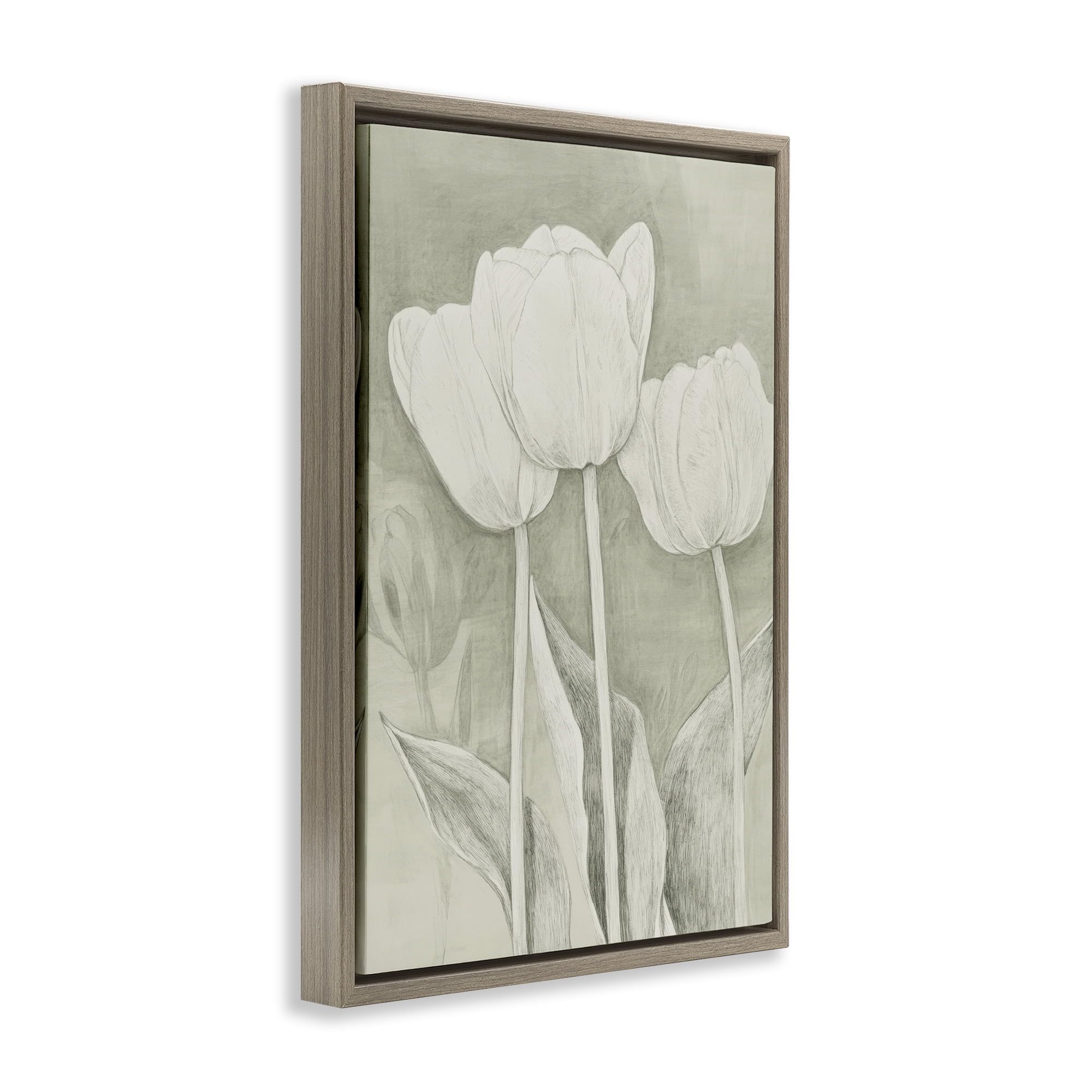 Stupell Industries Faded Tulips Pencil Sketch Brown Framed Floater Canvas Wall Art, design by Petal Prints Design