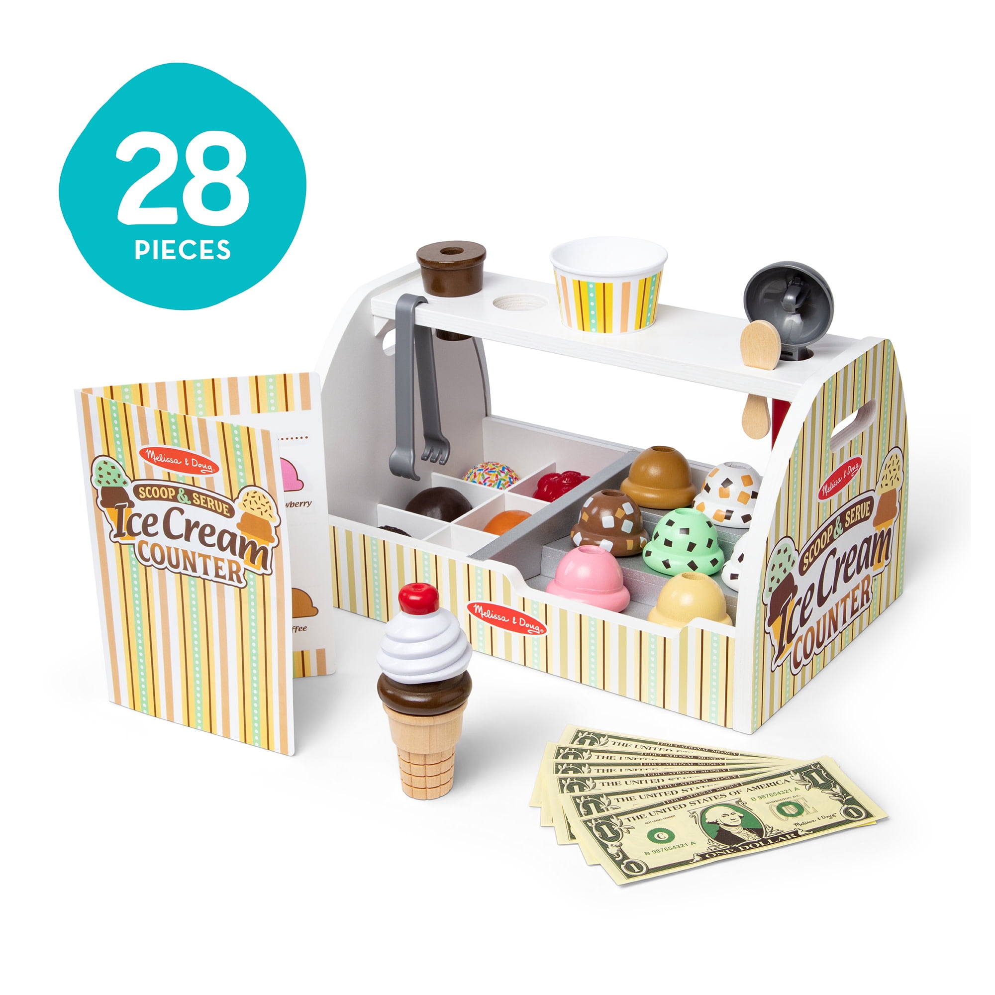 Melissa & Doug Wooden Scoop & Serve Ice Cream Counter Play Food Child Multicolor Wood 28 Piece
