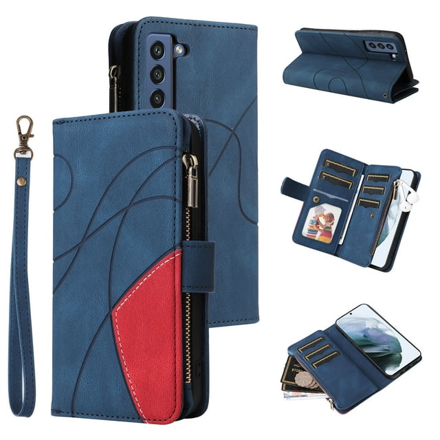 Compatible avec Samsung Galaxy S21 FE 5G Étui Portefeuille avec Fentes pour Cartes en Cuir PU Fermeture Éclair Folio Rabattable