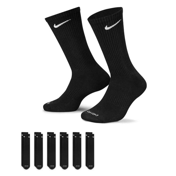 Nike Everyday Plus Cushion Crew Socks, 6 Pack - Size: Large (Men 8-12 / Women 10–13) Color: Black