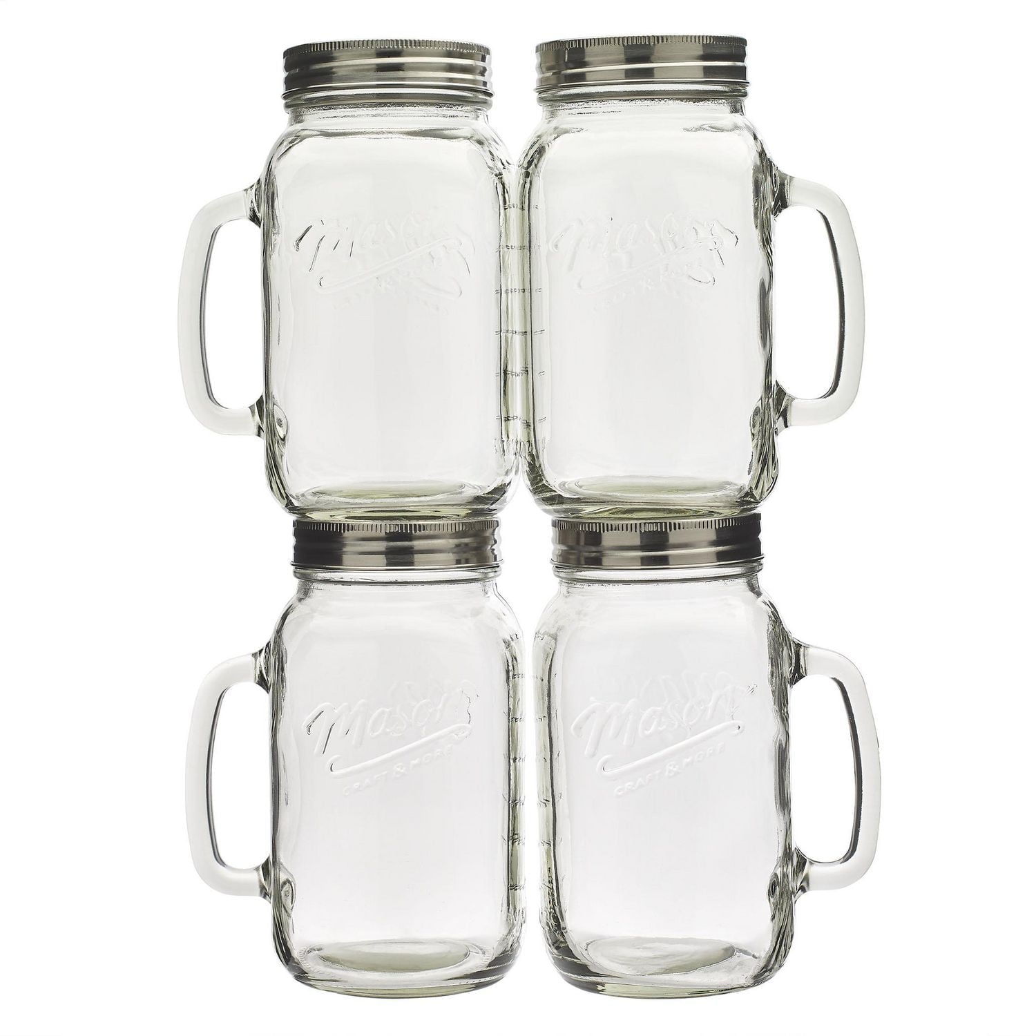 Mason Craft & More 4Pc 32oz/.94L Mason Jars avec poignée