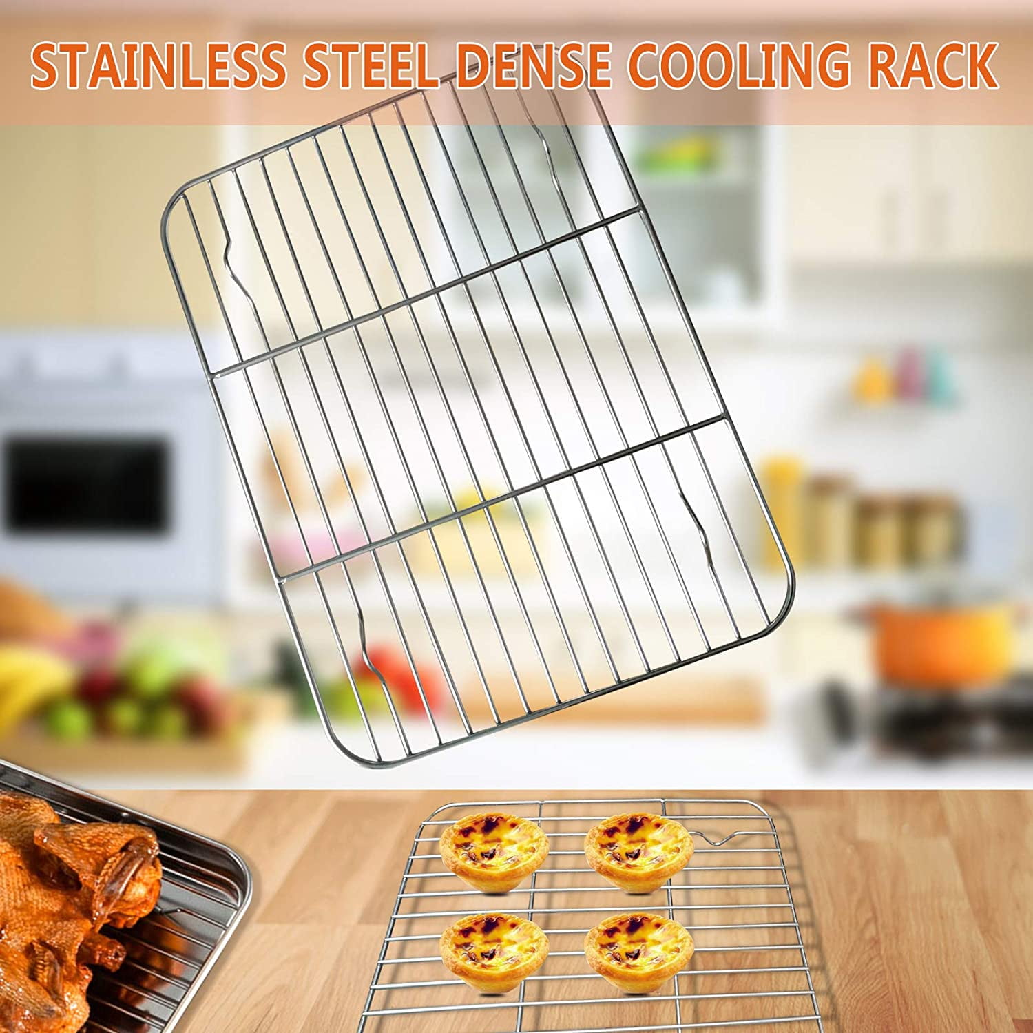 Cooling Rack Stainless Steel Baking Rack Rectangular Wire Grids Oven Safe Fits 2620cm Toaster Oven Sheet Pan Perfect for Cooking Baking Roasting