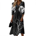 thumbnail image 2 of Women's 3/4 Length Sleeve Halloween Dresses V-Neck A-Line Swing Knee Length Wrap Dress for Halloween Party Fall Clothes, 2 of 6