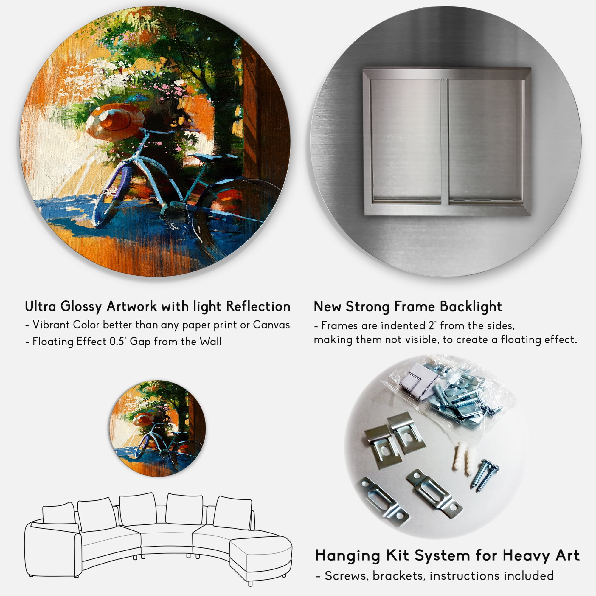 Designart 'Ancient Bicycle and Old Hat On Summer Day' Vintage Circle Metal Wall Art 29x29 - Disc of 29
