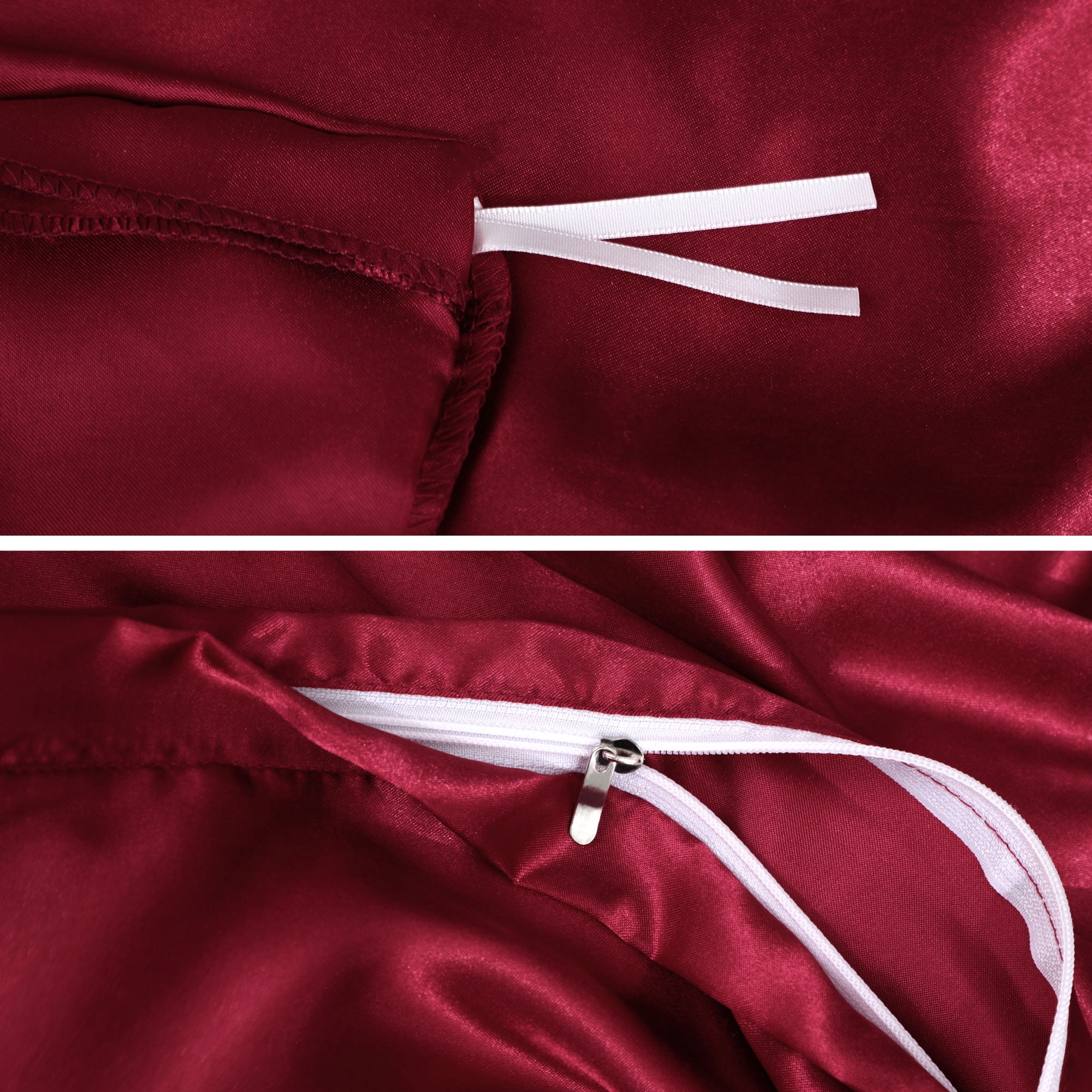 PiccoCasa 3Pcs Twin Size Duvet Cover Set Silk Satin Bedding Set with 2 Pillowcases, Burgundy