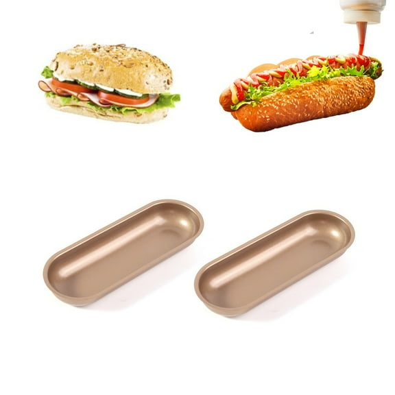 QZS Carbon Steel Bread Mold,Hotdog-Shaped Bread Mold,7 Inch Hotdog Loaf Pan,2Pack Mini Non-Stick Baguette Pan for DIY Baking