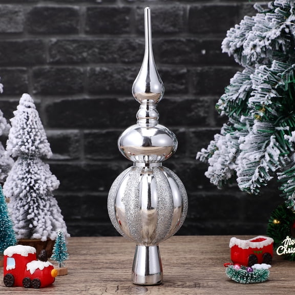 Tineasur Finial Tree Topper Christmas Silver Plastic Festive Decoration 1Set