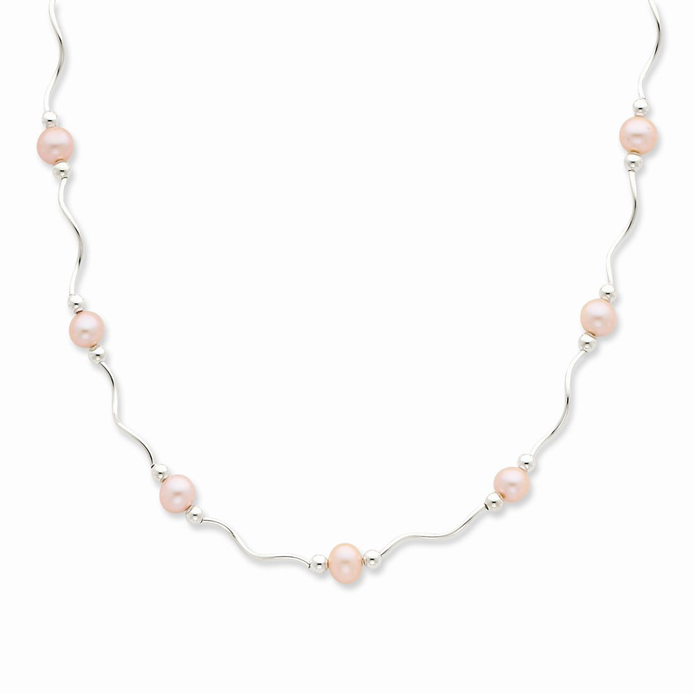 Solid .925 Sterling Silver 6-7mm Pink FW Cultured Pearl Necklace 18 inches