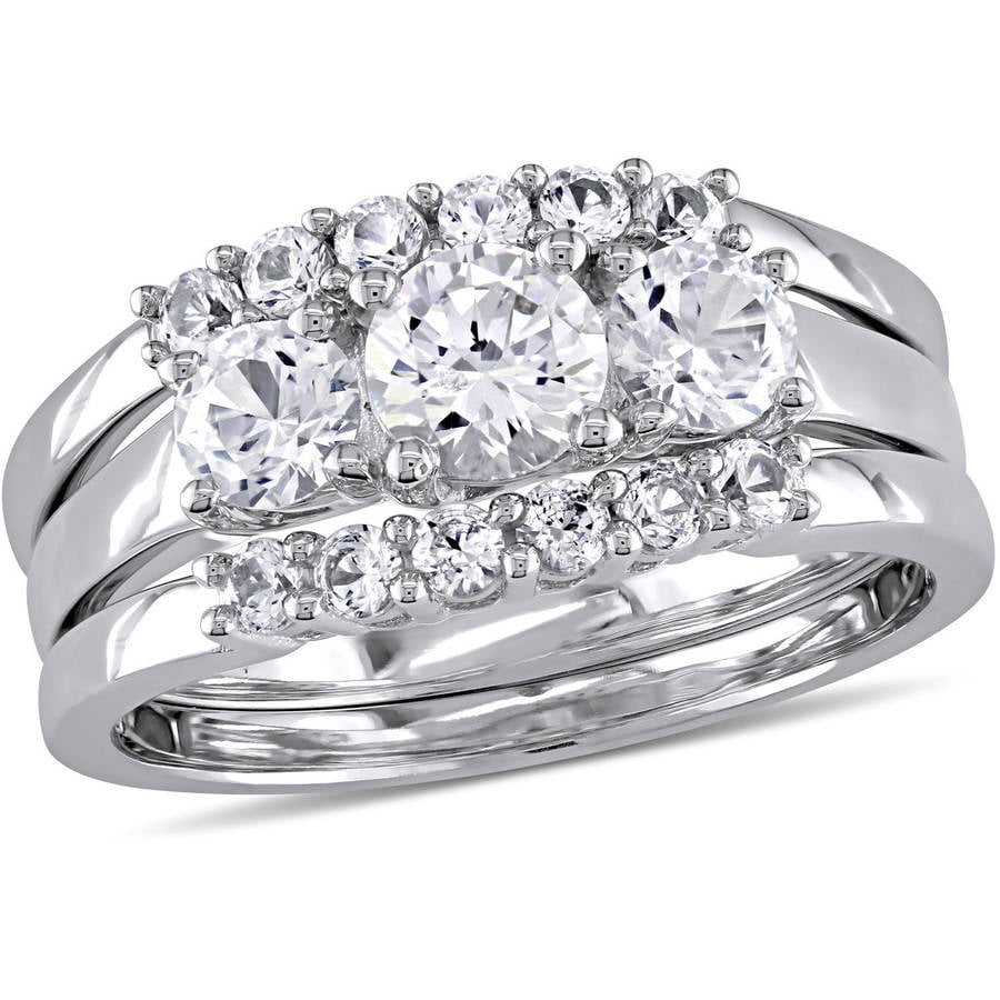 Miabella 1-3 4 Carat T.G.W. Created White Sapphire 10kt White Gold Three-Piece Bridal Set by Miabella