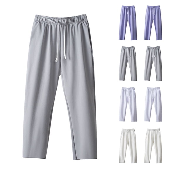 FRSASU Mens Baggy Capri Pants Drawstring Knit Casual Solid Pocket Open Bottom Sports Pants White