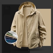 QSAWXQZ Men's Lightweight Windbreaker Jacket Long Sleeve Hooded Sun Protection Coat Breathable Thin Outdoor Hiking Jacket with Pockets 2XL