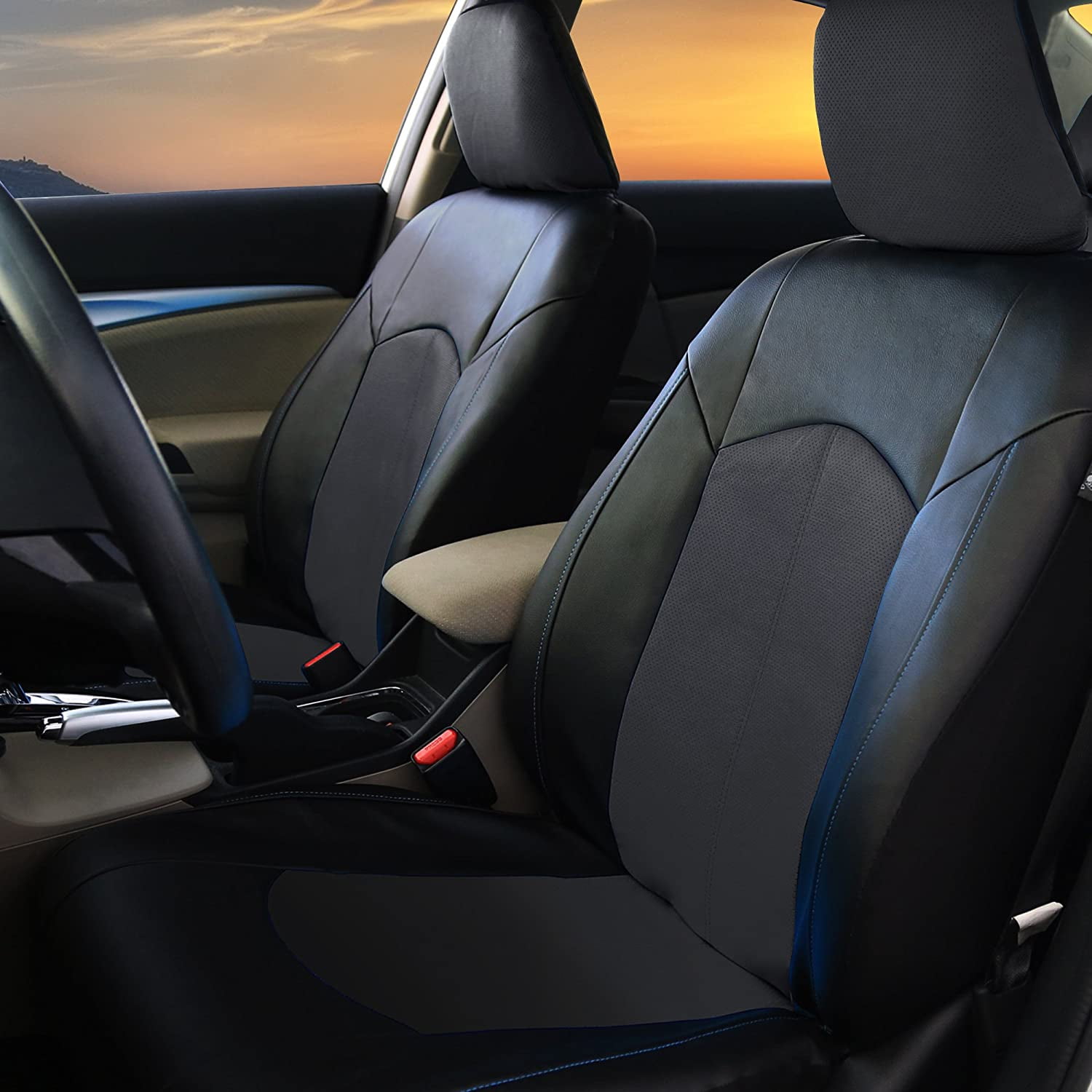 送関込 FH Group PU008115 F11306 Highest Grade Faux Leather Seat Covers (Blu 