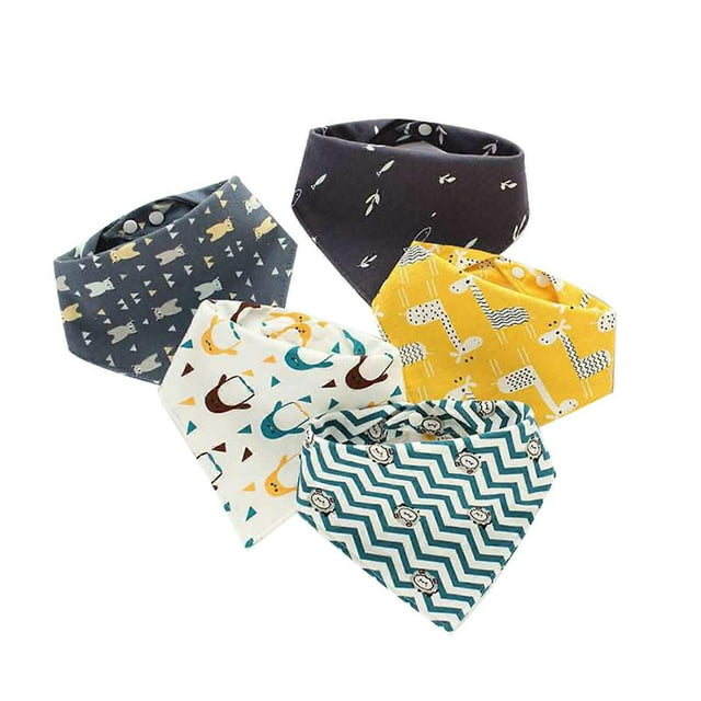 5pcs Baby Drool Bibs Pure Cotton Triangle Soft Thick Feeding Teething Baby Absorbent Bibs Type 2