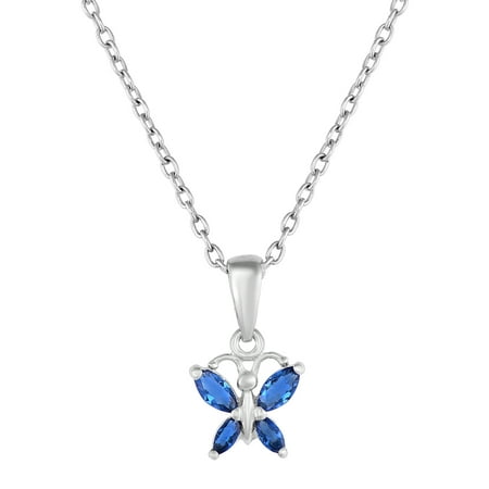 September Birthstone Girl Butterfly Pendant in Sterling Silver with Simulated CZ Birthstone for Girls with 18