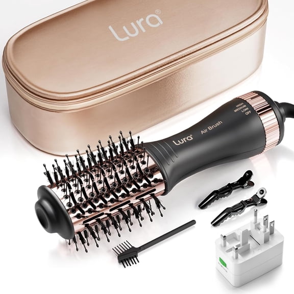 Lura Automatic Dual Voltage Hair Dryer Brush & Volumizer with European Plug,Travel Hair Blow Dryer Brush with Travel Bag Black