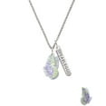 thumbnail image 2 of Delight Jewelry Silvertone Large Translucent Purple & Lime Green Flying Butterfly Silvertone Fearless Bar Charm Necklace, 23", 2 of 4