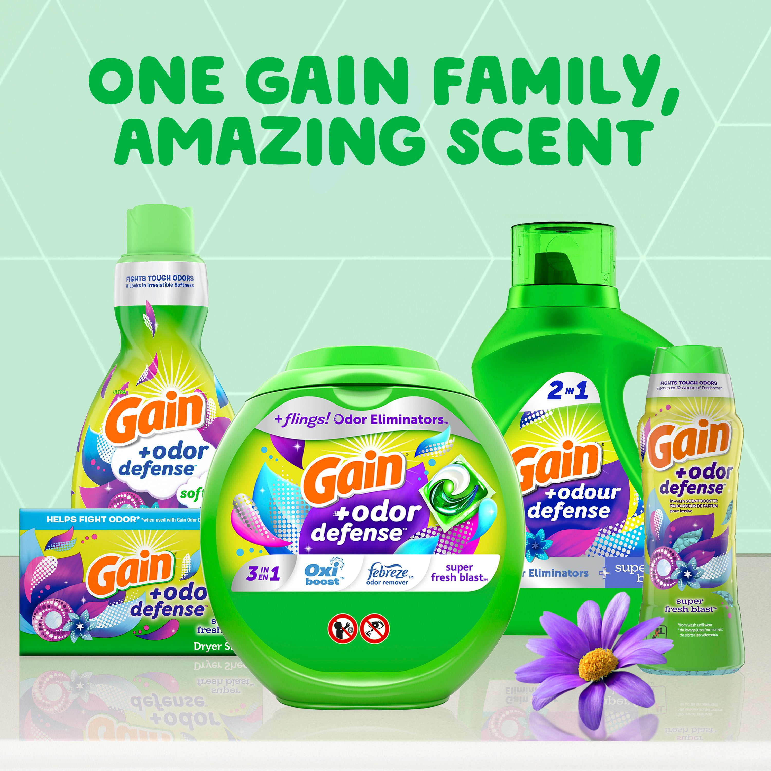 Gain Odour Defense Liquid Laundry Detergent, Super Fresh Blast Scent, 4.2 L, 100 loads, 2 in 1, Laundry Detergent Liquid Soap, HE compatible