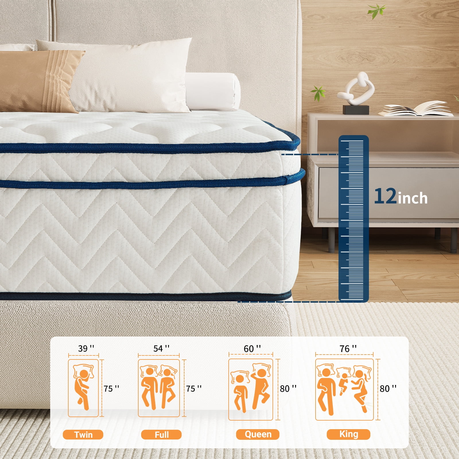 12 inch Full Mattress, Memory Foam & Spring Hybrid Medium Comfort Full Size in a Box,Adult