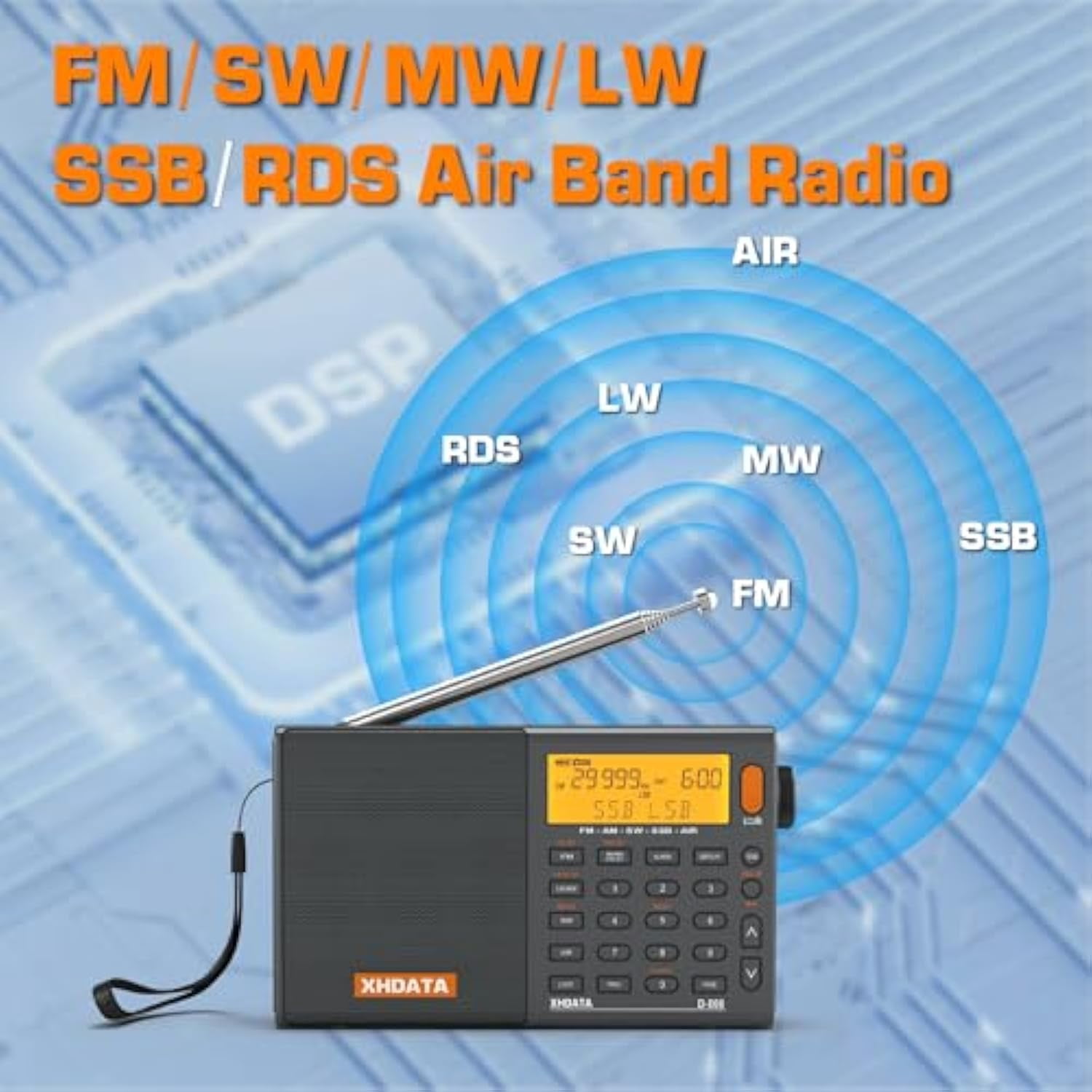 XHDATA D-808 DSP Battery USB Port Portable Shortwave Radio with Antenna, Stereo Alarm Clock Radio with Battery Backup Shortwave Radio Receiver Small Radio Weather Radio AM FM SW LW Air Band SSB