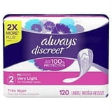 Always Discreet, Incontinence & Postpartum Liners For Women, Size 2, Very Light Absorbency, Regular Length, 120 Count