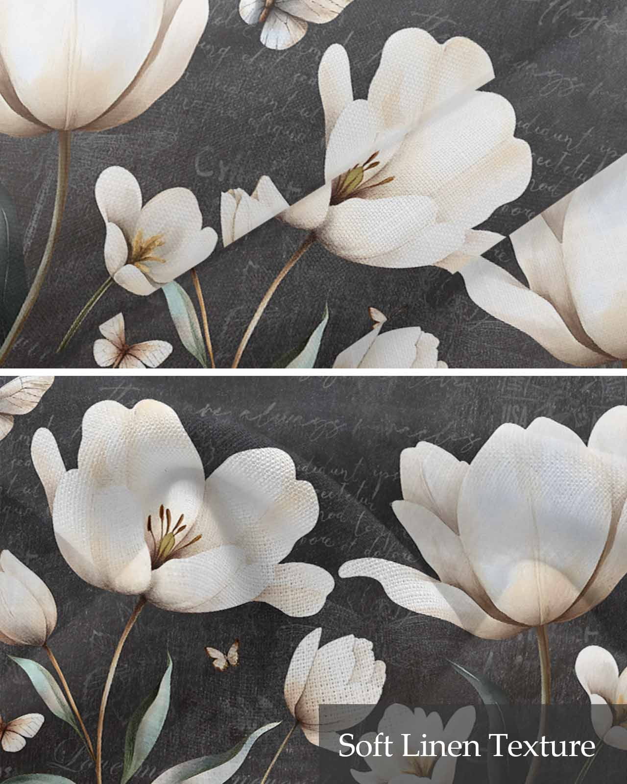 Farmhouse Floral Kitchen Valances for Windows Farmhouse Linen Window Valance Curtain for Living Room Window Treatment Magnolia Flowers Vintage Blackboard Valance Rod Pocket Topper Drape, 60 x 18 Inch