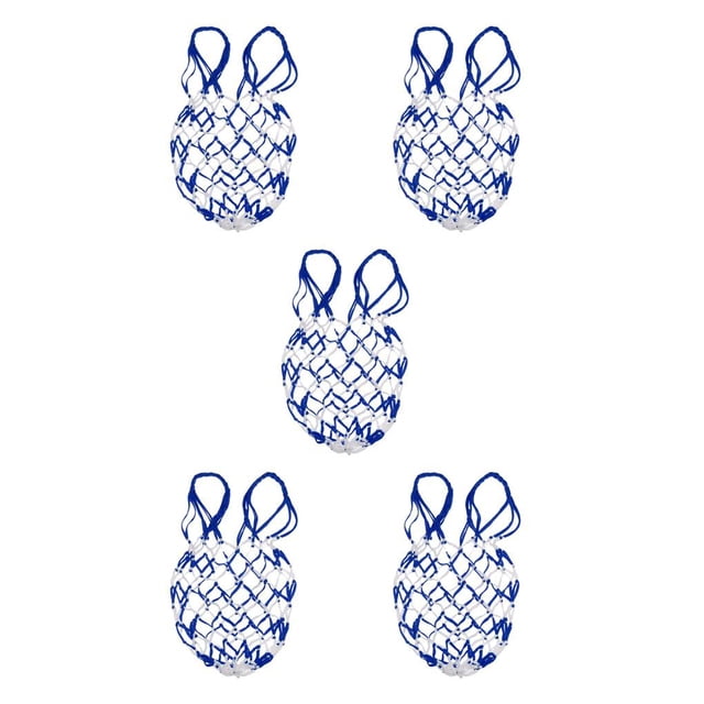 Baohd Sac en Filet pour Ballon 1/2/3/5 Sac de Transport pour Ballon de Basketball Filet de Rangement Support Bleu Blanc 5 Pcs