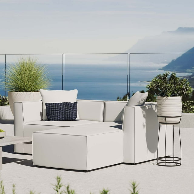 Modway Saybrook Fabric Upholstered Outdoor Patio Loveseat & Ottoman Set in White