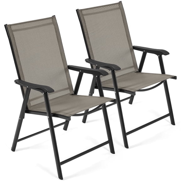 Yaheetech Outdoor Folding Dining Chairs with High Backrest and Armrests, Set of 2, Brown