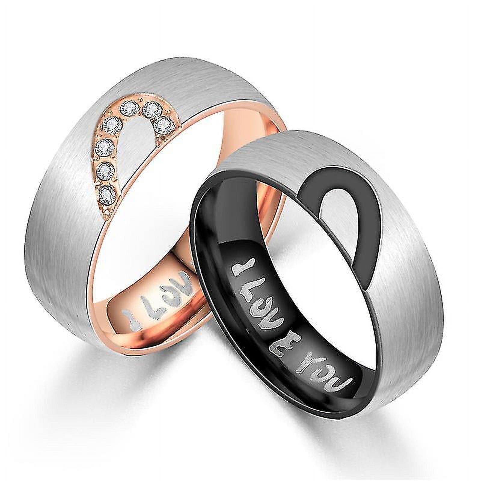 Half Heart Couple Ring Matching Promise Rings Valentine Titanium Steel Half Peach Heart shaped Couple Ring