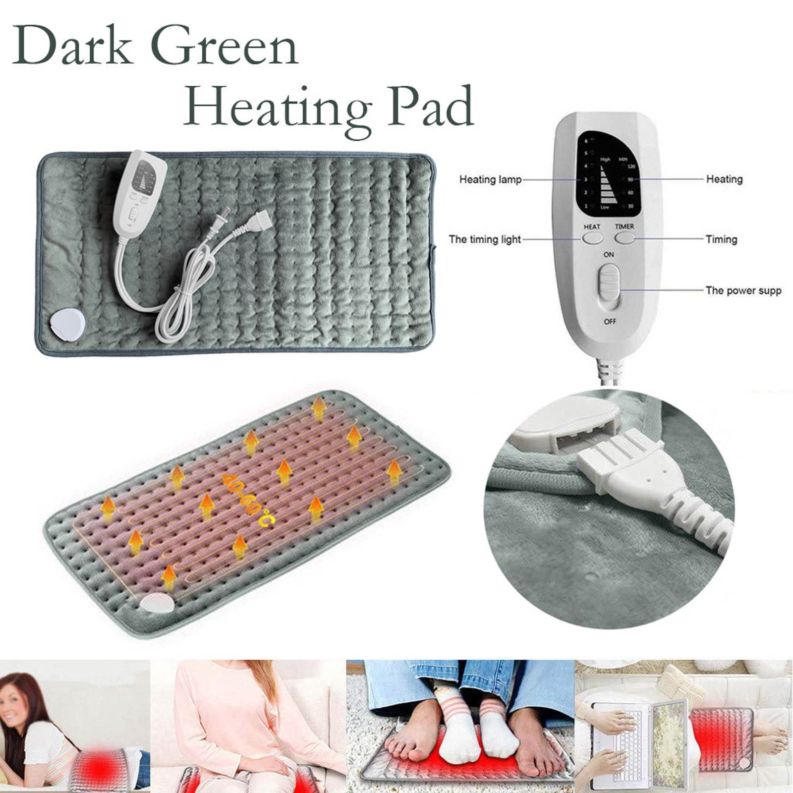 LACKUST Electric Throw Heated BlanketClearance,30x16in Heating Pad Machine Washable Warm Blankets for Winter with 6 Heating Settings Green Heated Blanket,110V