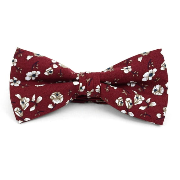 Urban-Peacock Men's Cotton Banded Bow Tie with Gift Box - Floral Wedding - Maroon