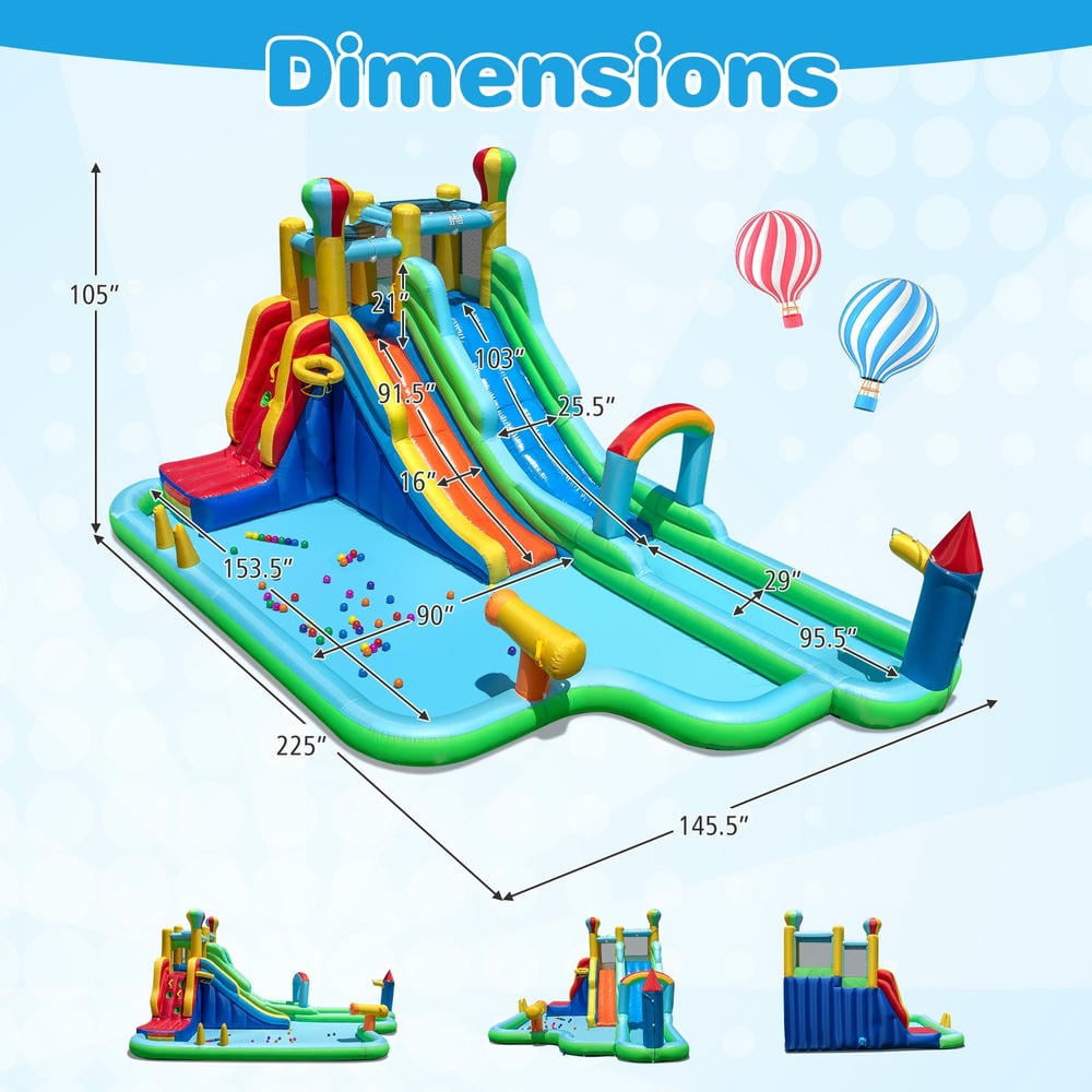 GVN Inflatable Water Slide Bouncer with 750W Blower, Jumping Castle for Outdoor, Kids, Yard, Multicolor