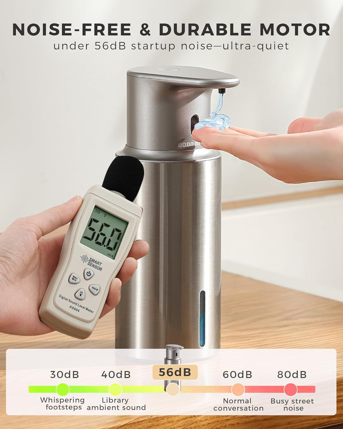 DODO MEKIA Automatic Liquid Soap Dispenser Touchless, 16.2oz/480ml Rechargeable, 3 Adjustable Liquid Levels, IPX5 Waterproof, for Kitchen Bathroom, Stainless Steel