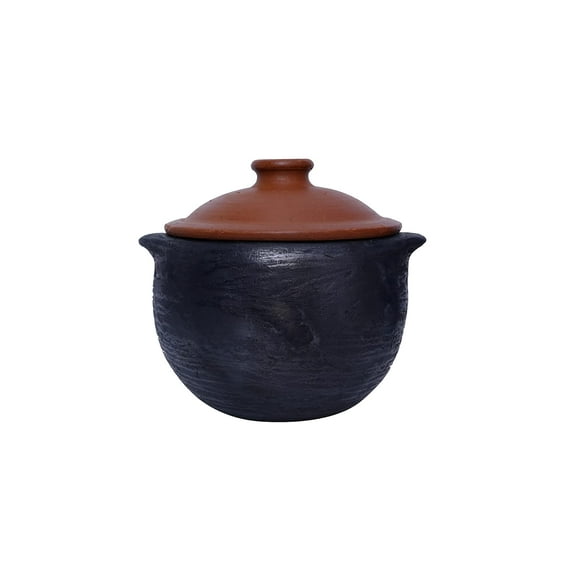 Clay Handi With Lid For Cooking - Black, 2 Liters | Earthen Pots With Lid