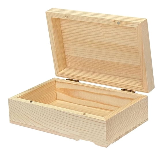 Unfinished Wooden Storage Box - 14*9*5cm, Hinged Lid - Jewelry Box & Craft Storage - Paintable Chest for DIY Projects