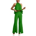 thumbnail image 4 of Women's Sexy Plain Halter Green Sleeveless Two-piece Outfits M, 4 of 5