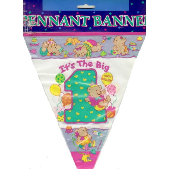 Various 1st Birthday 'It's the Big 1' Teddy Bear Girl Flag Banner (12ft)